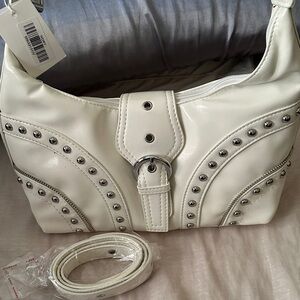 White Studded Shoulder Bag with Removable Strap